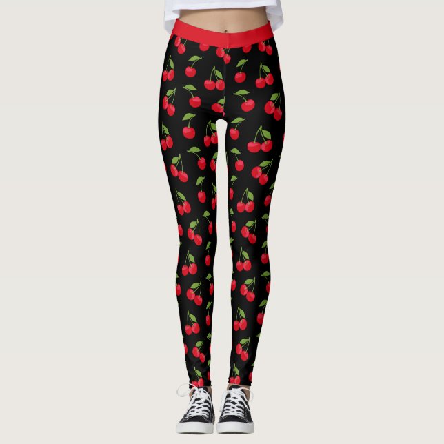 Leggings Cerises rouges à motifs rouge et noir (Devant)