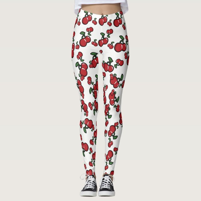 Leggings Cerises rouges & Blanc (N'Importe Quelle Couleur)  (Devant)