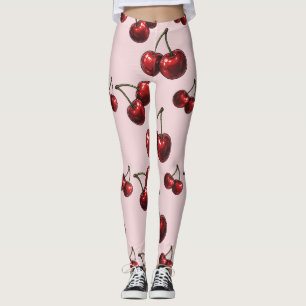 Leggings Cerises Rouges Brillantes Rétro Glam "Juteuses & D