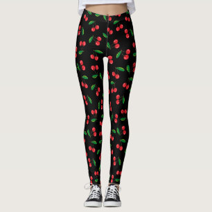 Leggings Cerises rouges d'été sur le fruit noir