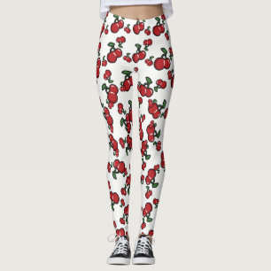 Leggings Cerises Rouges & Fruit Mignon Blanc (Toute Couleur