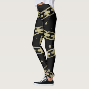 Leggings Chaîne en Or Fausse Or Constellation Étoiles Lune