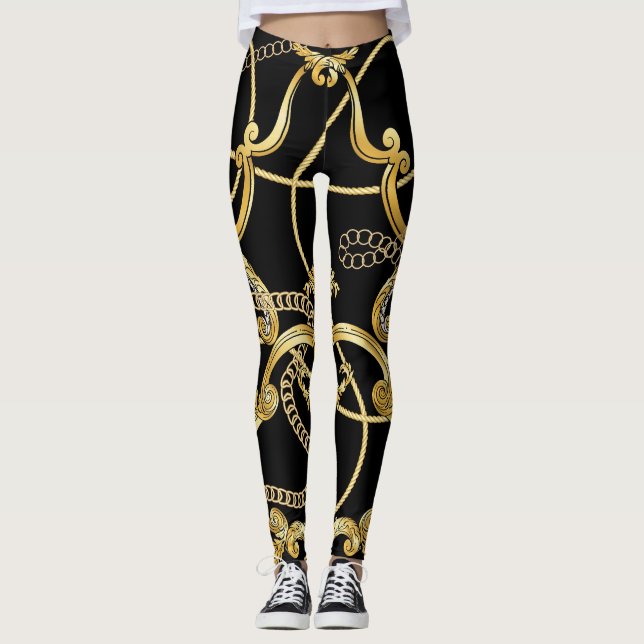 Leggings Chaînes d'or baroque Motif sans couture (Devant)