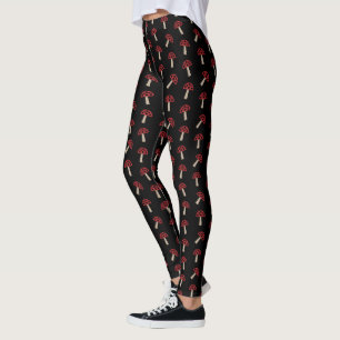 Leggings Champignons Fantaisistes Motif Rouge Et Noir