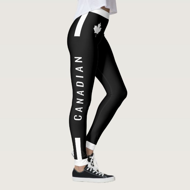 Leggings Champion canadien de l'érable blanc sur noir (croû (Droite)