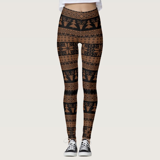 Leggings Chandail de Noël de café noir et de chocolat (Devant)