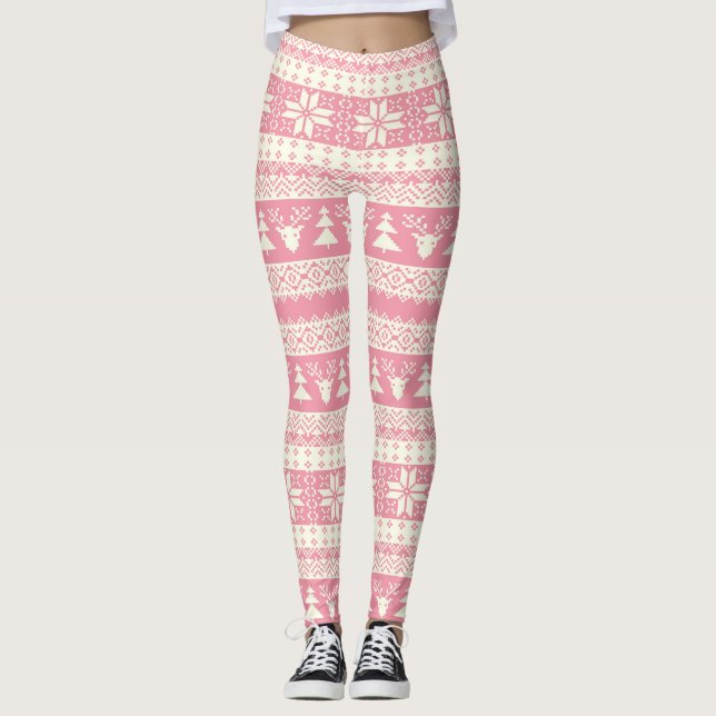 Leggings Chandail de Noël de roses pâles (Devant)