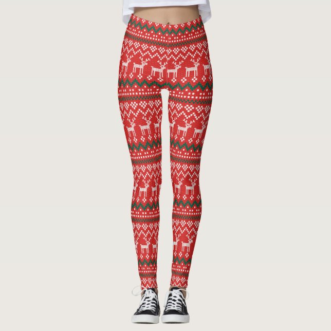 Leggings Chandail de Noël moche de cerf (Devant)