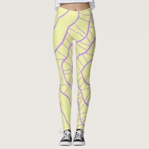 Leggings Chaos Abstrait Jaune avec des Lignes Ondulées Viol