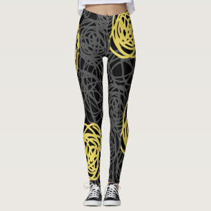 Leggings Charbon de bois, jaune, et moderne noir