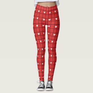 Leggings Charmant carreau rouge et cœurs blancs de style ro
