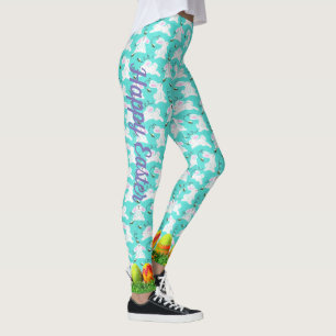 Leggings Chasse aux oeufs de Bunny de Pâques Bleu d'abeill
