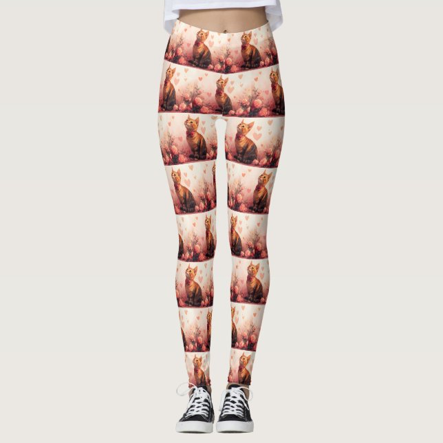 Leggings Chat abyssinien avec Rose - Saint Valentin (Devant)