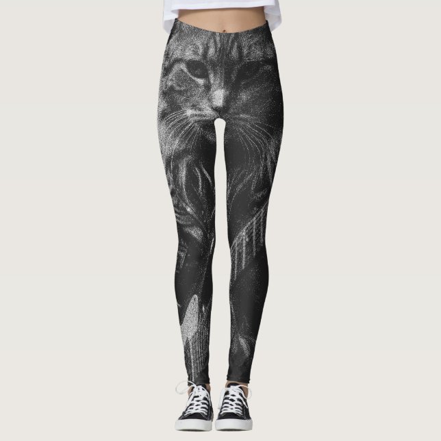 Leggings Chat avec cuir Veste jouant guitare électrique (Devant)