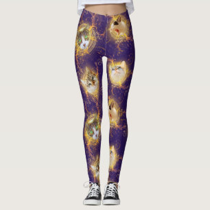 Leggings Chat de Kitty à damas Floral Orné - Royal Purple