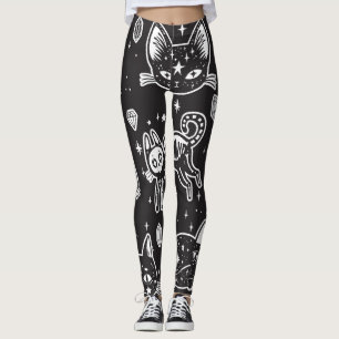 Leggings Chat de sorcière : Illustration Vintage isolée