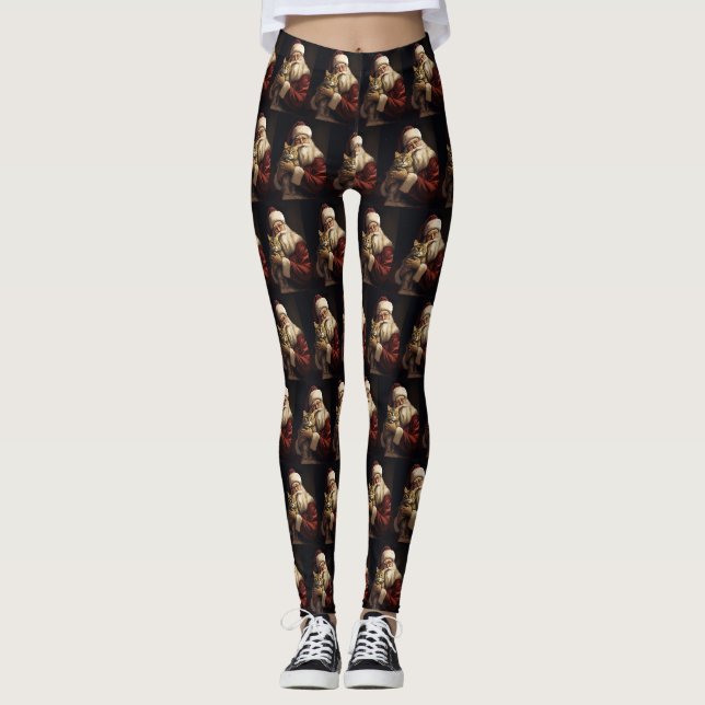 Leggings Chat du Bengale avec Noël du Père Noël (Devant)