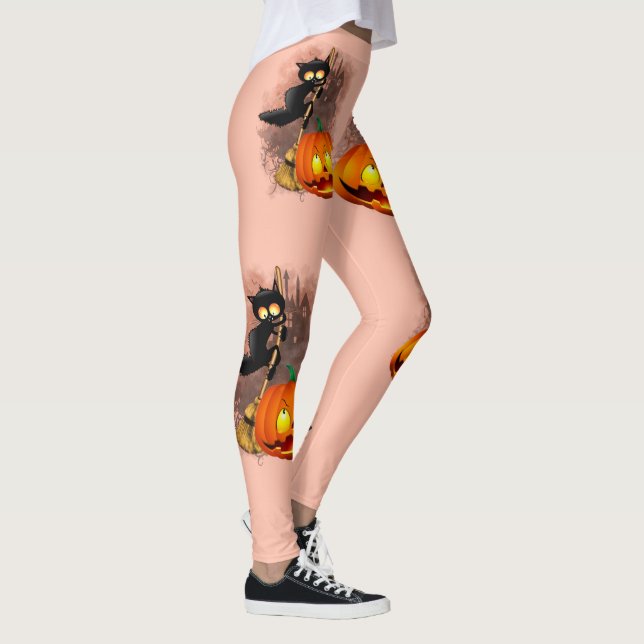 Leggings Chat effrayé par Citrouille Fun Halloween caractèr (Droite)