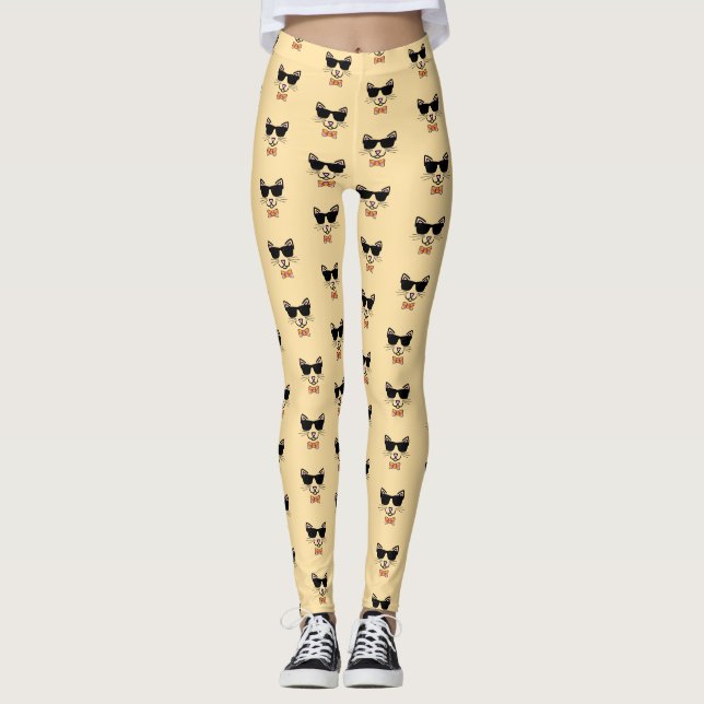 Leggings Chat Hipster avec lunettes de soleil (Devant)
