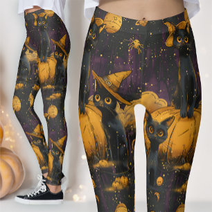Leggings Chat Noir & Citrouille Vintage   Époque moderne et