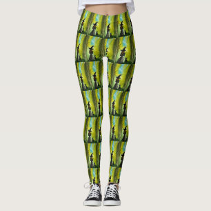Leggings Chat noir gothique Halloween sorcière Aquarelle Éf