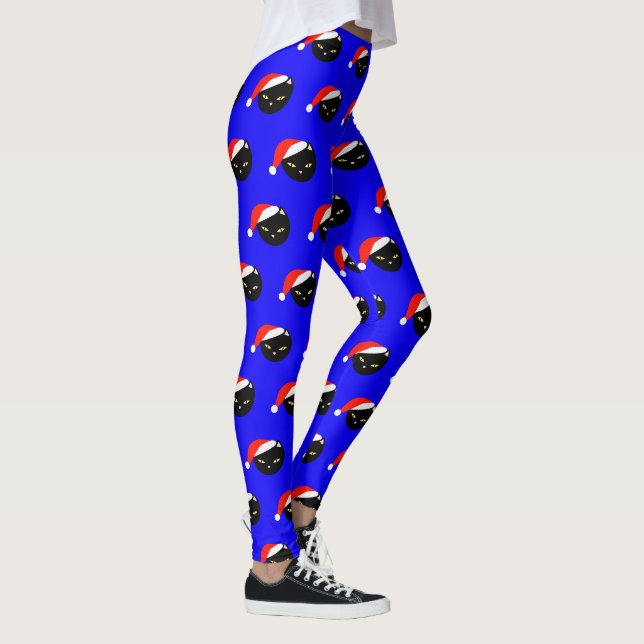 Leggings Chat noir mignon Père Noël Royal Bleu Vilain Noël (Droite)
