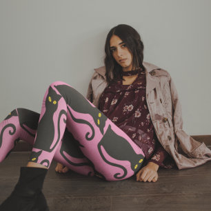 LEGGINGS CHAT NOIR & PINK YOGA PANTS