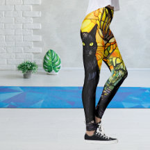 Chat noir Vitrail Yoga jaune
