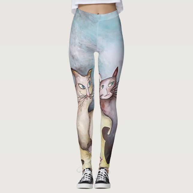 Leggings Chats, art original, couleurs en pastel, guêtres (Devant)