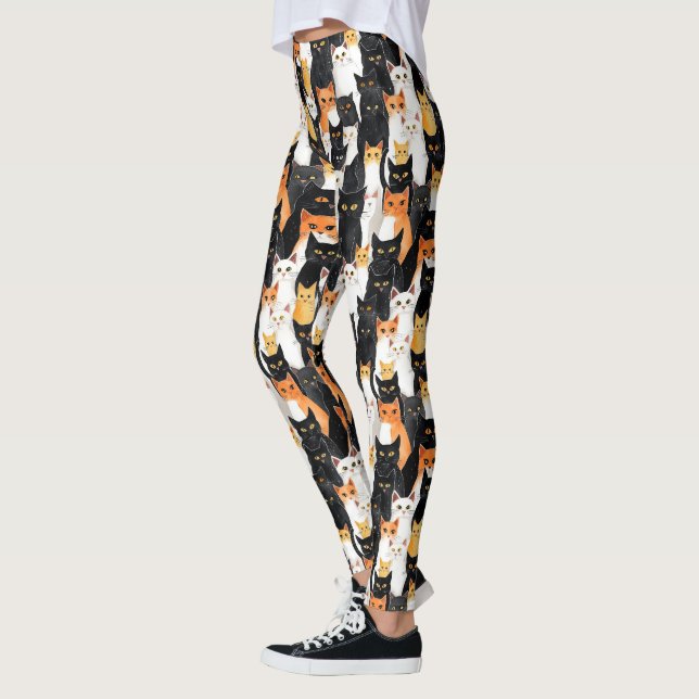 Leggings Chats blancs orange noirs (Gauche)