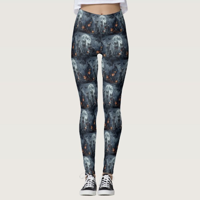 Leggings Chats Bleus Russe Halloween Éffrayant (Devant)