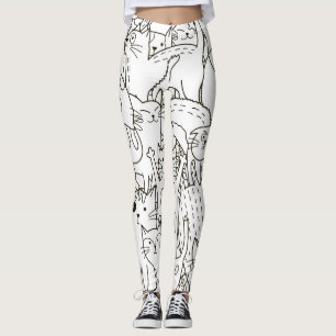 Leggings Chats de gribouillis : noir et blanc.