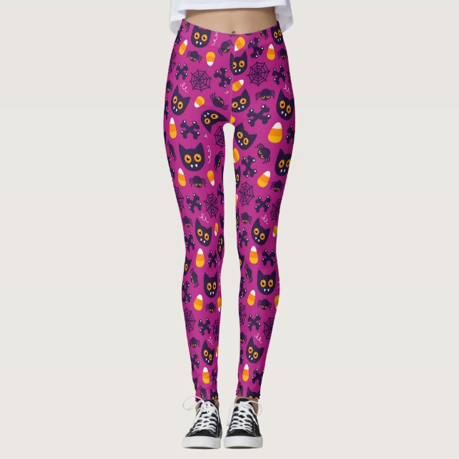 Leggings CHATS éffrayants ET CANDY CORN HALLOWEEN (Devant)