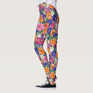 Leggings Chats floraux colorés