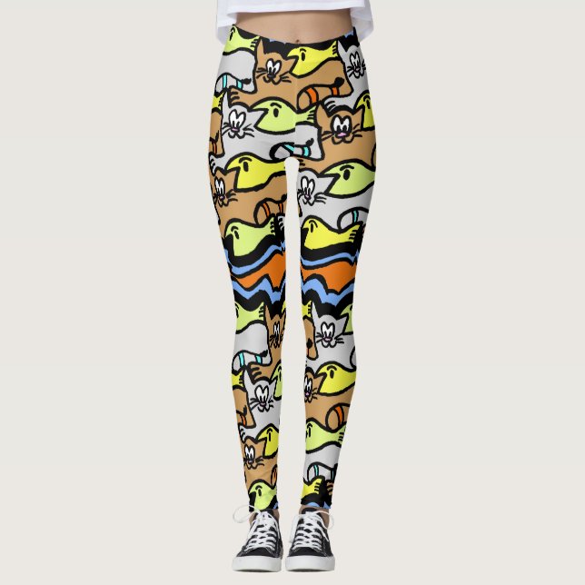 Leggings Chats graphiques et légendes de caricature de pois (Devant)