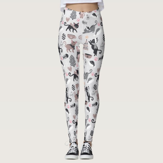 Leggings Chats noirs de Noël (Devant)