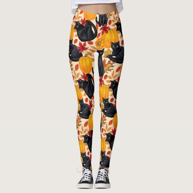 Leggings Chats noirs et citrouilles (Devant)