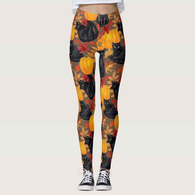 Leggings Chats noirs et citrouilles 2 (Devant)