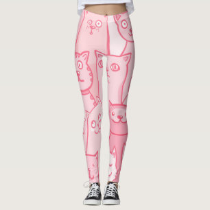 Leggings Chats Roses, Motif Adorable Sans Seamless.