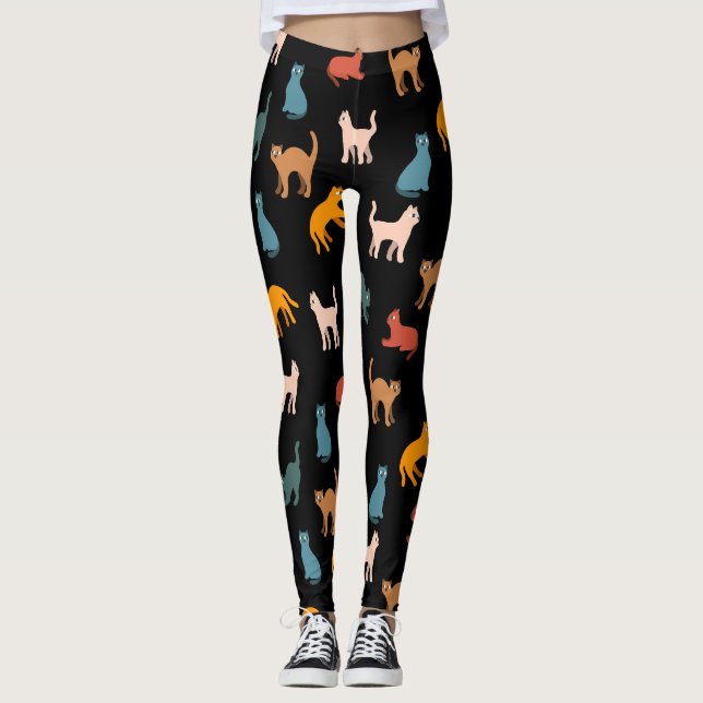 Leggings Chats sur le noir (Devant)