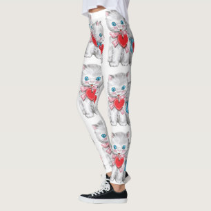 Leggings Chats vintages de la Saint Valentin, Cute Kitten