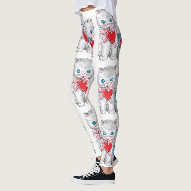 Leggings Chats vintages de la Saint Valentin, Cute Kitten (Gauche)