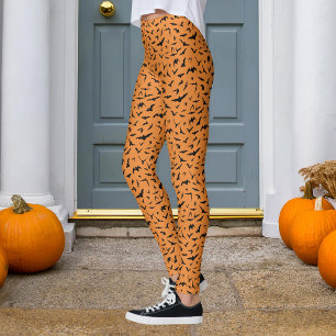 Leggings Chauve-souris d'Halloween orange et noir