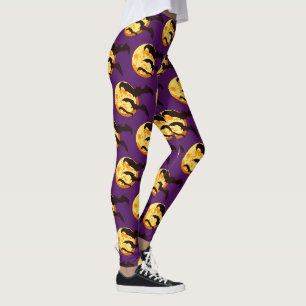 Leggings Chauve-souris lune mignonne Halloween orange et vi