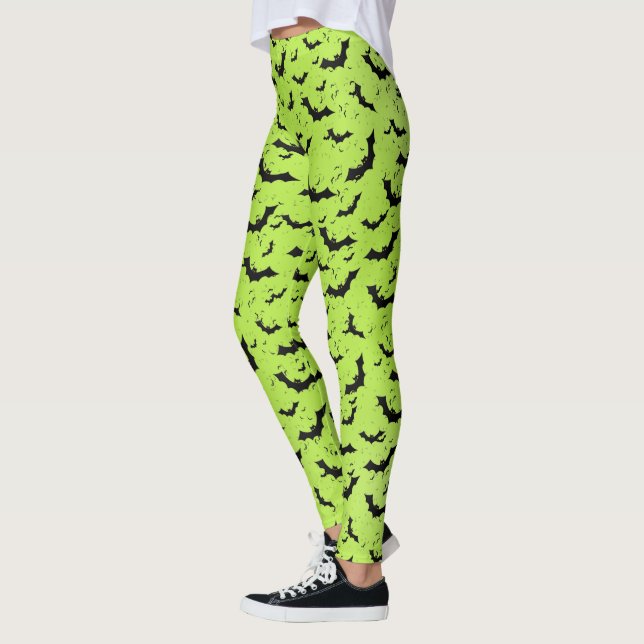 Leggings Chauves-souris Halloween Silhouettes Motif Vert/No (Gauche)
