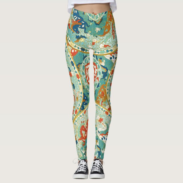 Leggings Chaux asiatique Lime Vert et Motif bleu (Devant)