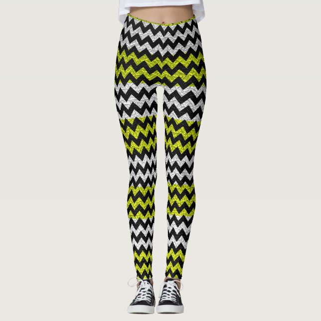 Leggings Chaux Noir Blanc Chevron Moderne Cuir (Devant)