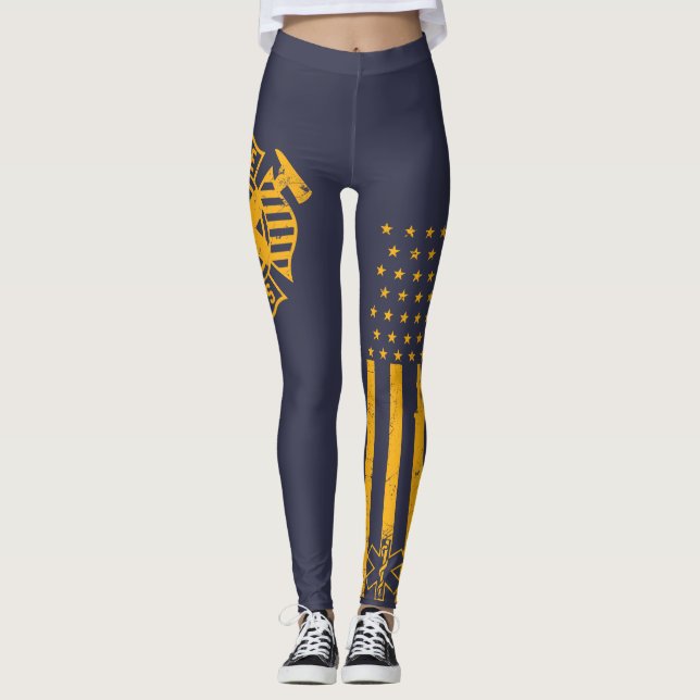 Leggings Chemise de drapeau de Fire/EMS - or affligé - plan (Devant)