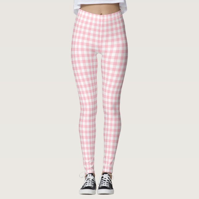 Leggings Chèques de petite taille rose et blanc En vichy (Devant)