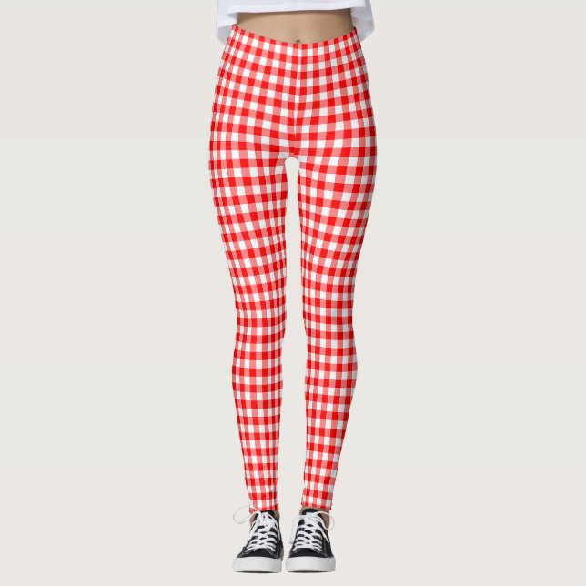 Leggings Chèques de petite taille rouge et blanc En vichy (Devant)
